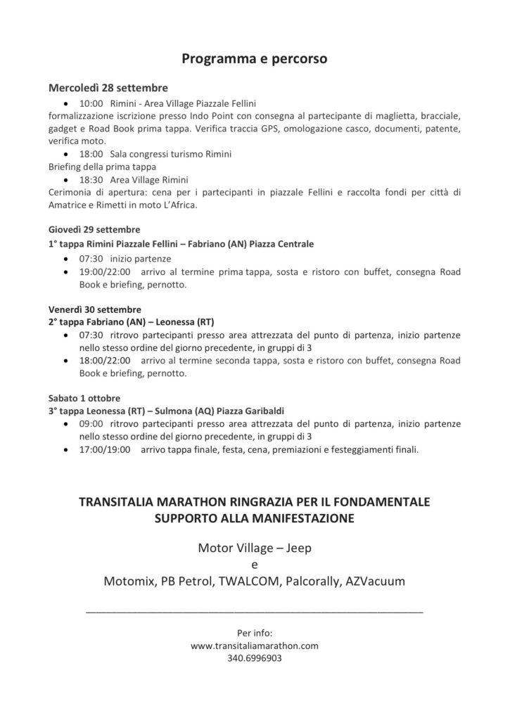 comunicato stampa Transitalia Marathon3